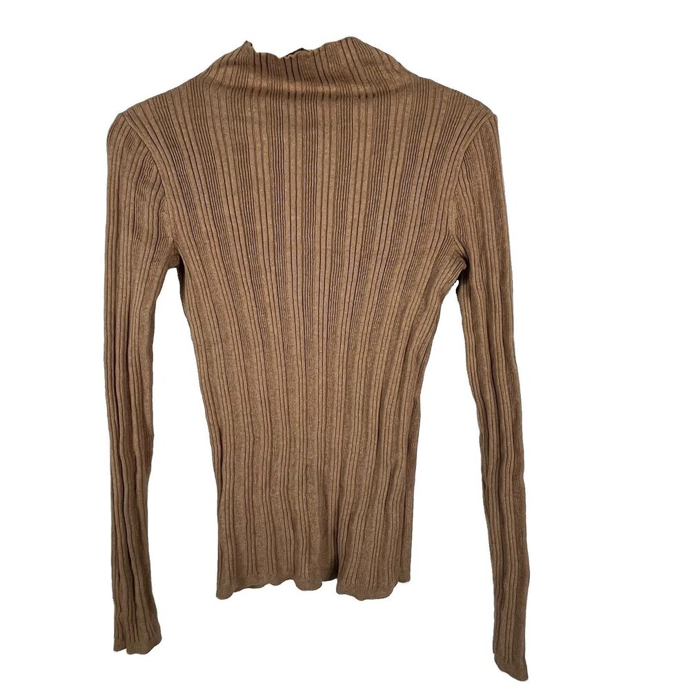 Madewell Ribbed Alpaca Blend Mock Neck Sweater Camel Brown Stretch Size S - Picture 8 of 11